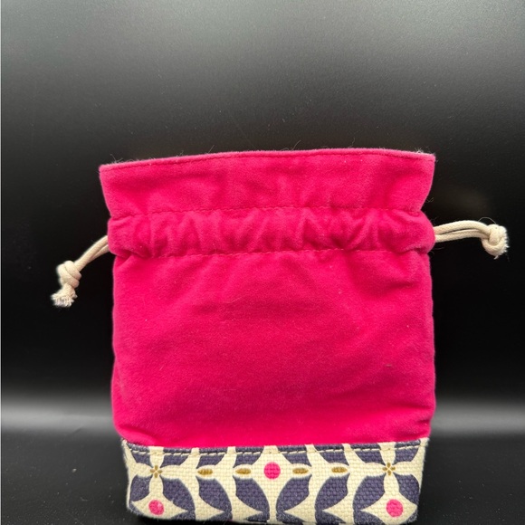 Pink Drawstring Pouch with Patterned Base - Picture 2 of 5